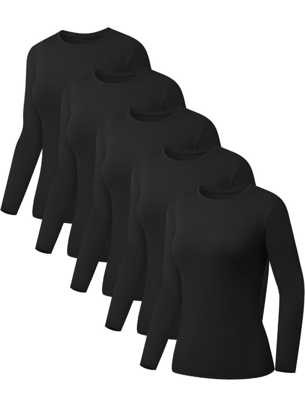 5 Pack Women's Long Sleeve Crew Neck Tops - Slim Fit Basic Tees for Everyday
